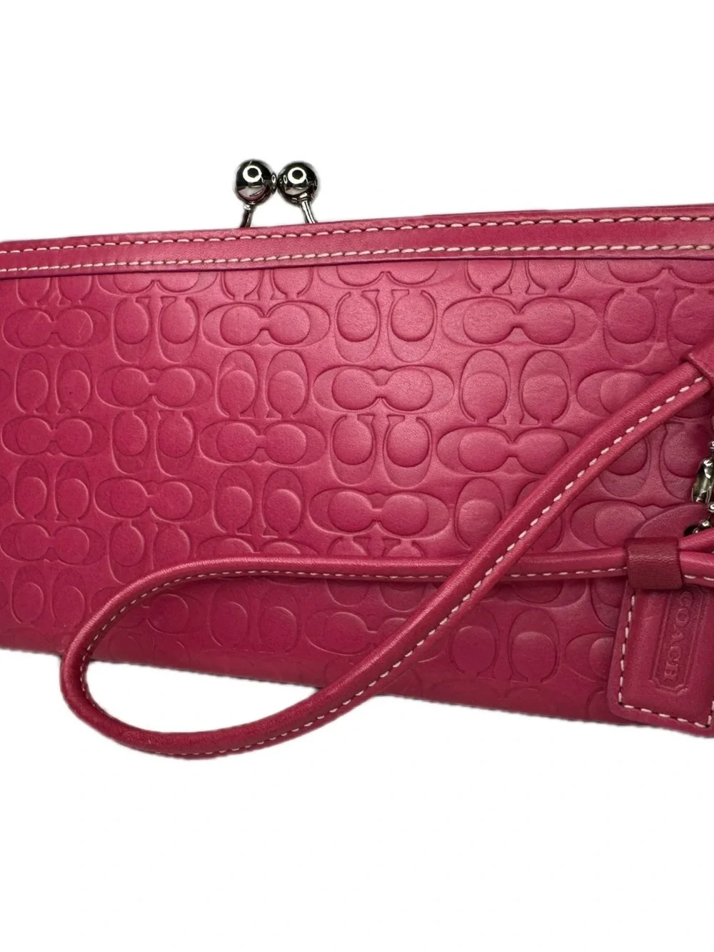 Coach Y2K Pink Embossed Signature C Kisslock Frame Clutch Wristlet Bag